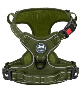 PoyPet  No Pull Dog Harness Lockable - 2 Metal Front & Back Leash Hooks  ( Green )