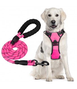 PoyPet Dog Harness and Leash Combo, Escape Proof No Pull Vest Harness(Pink)