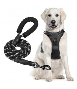 PoyPet Dog Harness and Leash Combo, Escape Proof No Pull Vest Harness(Black)