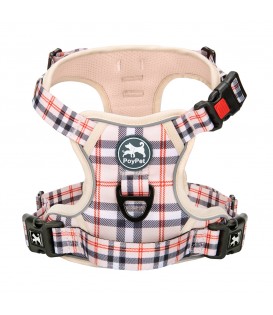 PoyPet  [Upgrated] No Pull Dog Harness  - 3M Reflective - 3 Snap Buckles (Checkered Beige)