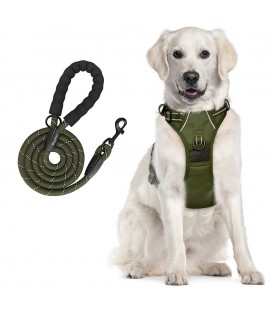 PoyPet Dog Harness and Leash Combo, Escape Proof No Pull Vest Harness(Military Green)