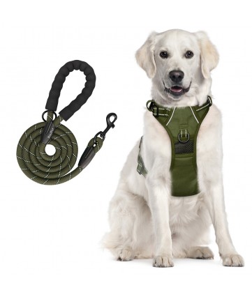 PoyPet Dog Harness and Leash Combo, Escape Proof No Pull Vest Harness(Military Green)
