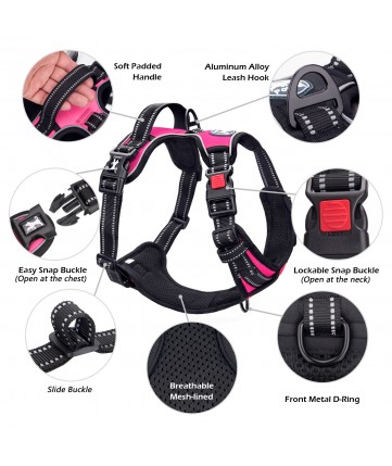PoyPet No Pull Dog Harness Lockable - 3M Reflective - 2 Metal Front & Back Leash Hooks  ( Black )