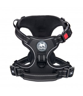 PoyPet No Pull Dog Harness Lockable - 3M Reflective - 2 Metal Front & Back Leash Hooks  ( Black )