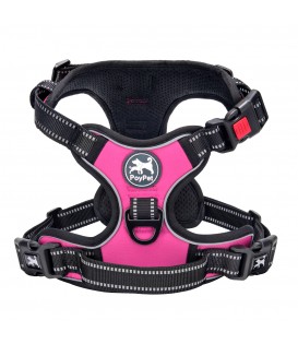 PoyPet  No Pull Dog Harness Lockable - 3M Reflective - 2 Metal Front & Back Leash Hooks  ( Pink )