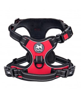 PoyPet  No Pull Dog Harness Lockable- 3M Reflective - 2 Metal Front & Back Leash Hooks  ( Red )