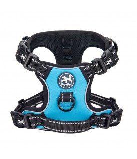 PoyPet 2019 No Pull Dog Harness - 3M Reflective - 2 Metal Hooks - 4 Snap Buckles( Blue )