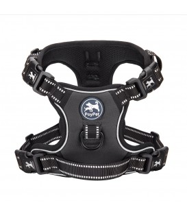 PoyPet No Pull Dog Harness - 3M Reflective - 2 Metal Hooks - 4 Snap Buckles( Black )