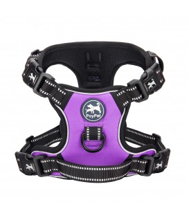 PoyPet 2019 No Pull Dog Harness - 3M Reflective - 2 Metal Hooks - 4 Snap Buckles( Purple )