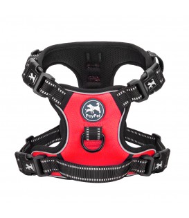 PoyPet 2019 No Pull Dog Harness - 3M Reflective - 2 Metal Hooks - 4 Snap Buckles( Red )
