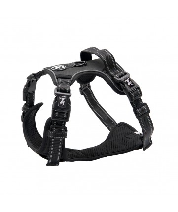 PoyPet No Pull Dog Harness - 3M Reflective - 2 Metal Hooks - 4 Snap Buckles( Black )