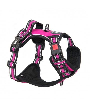 PoyPet [Upgrated] No Pull Dog Harness - 3M Reflective - [Release at Neck]  ( Fushsia )
