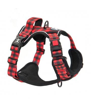 PoyPet  [Upgrated] No Pull Dog Harness  - 3M Reflective - 3 Snap Buckles (Checkered Red )