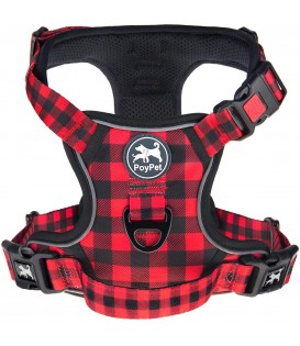 PoyPet  [Upgrated] No Pull Dog Harness  - 3M Reflective - 3 Snap Buckles (Checkered Red )