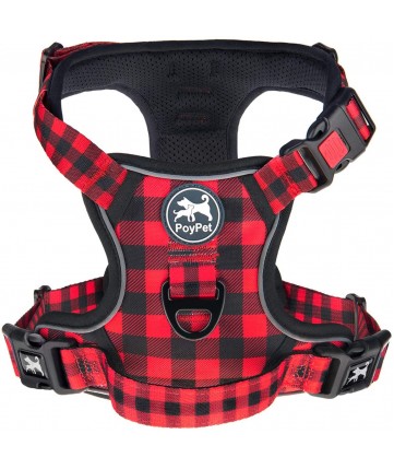 PoyPet  [Upgrated] No Pull Dog Harness  - 3M Reflective - 3 Snap Buckles (Checkered Red )