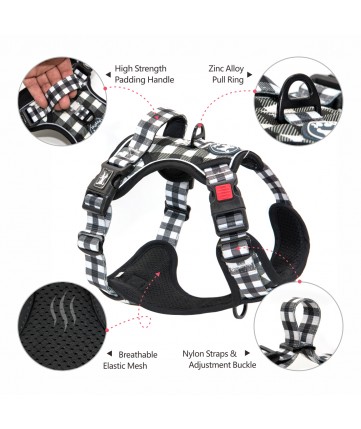 PoyPet  [Upgrated] No Pull Dog Harness  - 3M Reflective - 3 Snap Buckles (Checkered Red )