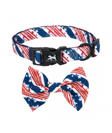 PoyPet  Dog Collar + Bowknot (USA FLag)