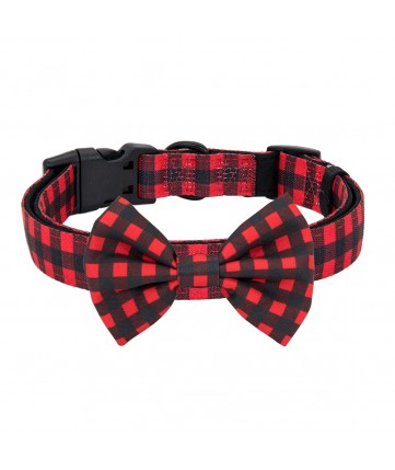 PoyPet  Dog Collar + Bowknot(Checkered Red )