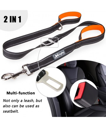 PoyPet  3M Reflective 5 Feet Dog Leash with Car Seat Belt (Black)