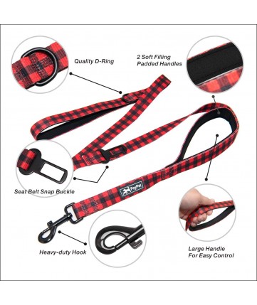 PoyPet 5 Feet Printed Dog Leash with Car Seat Belt (Checkered Red)