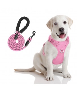 PoyPet Dog Harness And Leash Combo, Escape Proof No Pull Vest Harness(Light Pink)