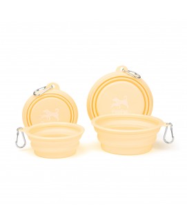 PoyPet Collapsible Dog Bowls，(12 & 22oz ) Portable Dogs Cats Pet Foldable Feeding Watering Dish for Traveling Camping Walking, Yellow