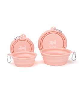 PoyPet Collapsible Dog Bowls，(12 & 22oz ) Portable Dogs Cats Pet Foldable Feeding Watering Dish for Traveling Camping Walking, Pink