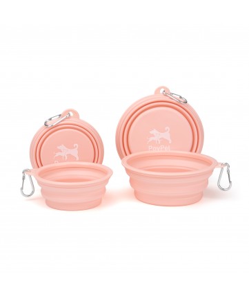 PoyPet Collapsible Dog Bowls，(12 & 22oz ) Portable Dogs Cats Pet Foldable Feeding Watering Dish for Traveling Camping Walking, Pink