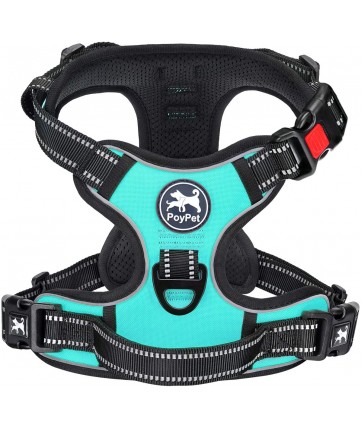 PoyPet  No Pull Dog Harness Lockable - 3M Reflective - 2 Metal Front & Back Leash Hooks  ( Mint Blue )