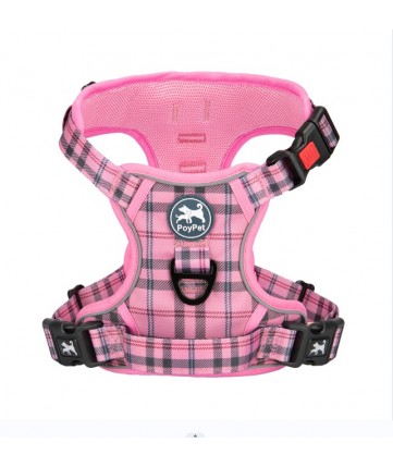 PoyPet  [Upgrated] No Pull Dog Harness  - 3M Reflective - 3 Snap Buckles (Checkered Pink)