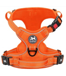 PoyPet  No Pull Dog Harness Lockable - 2 Metal Front & Back Leash Hooks  ( Orange )