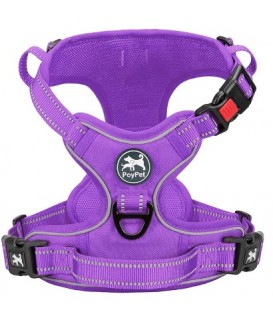 PoyPet  No Pull Dog Harness Lockable - 2 Metal Front & Back Leash Hooks  ( Purple )