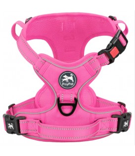 PoyPet  No Pull Dog Harness Lockable - 2 Metal Front & Back Leash Hooks  ( Pink )