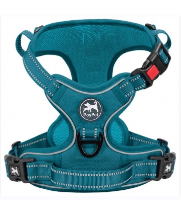 PoyPet  No Pull Dog Harness Lockable - 2 Metal Front & Back Leash Hooks  ( Tumalo Teal )